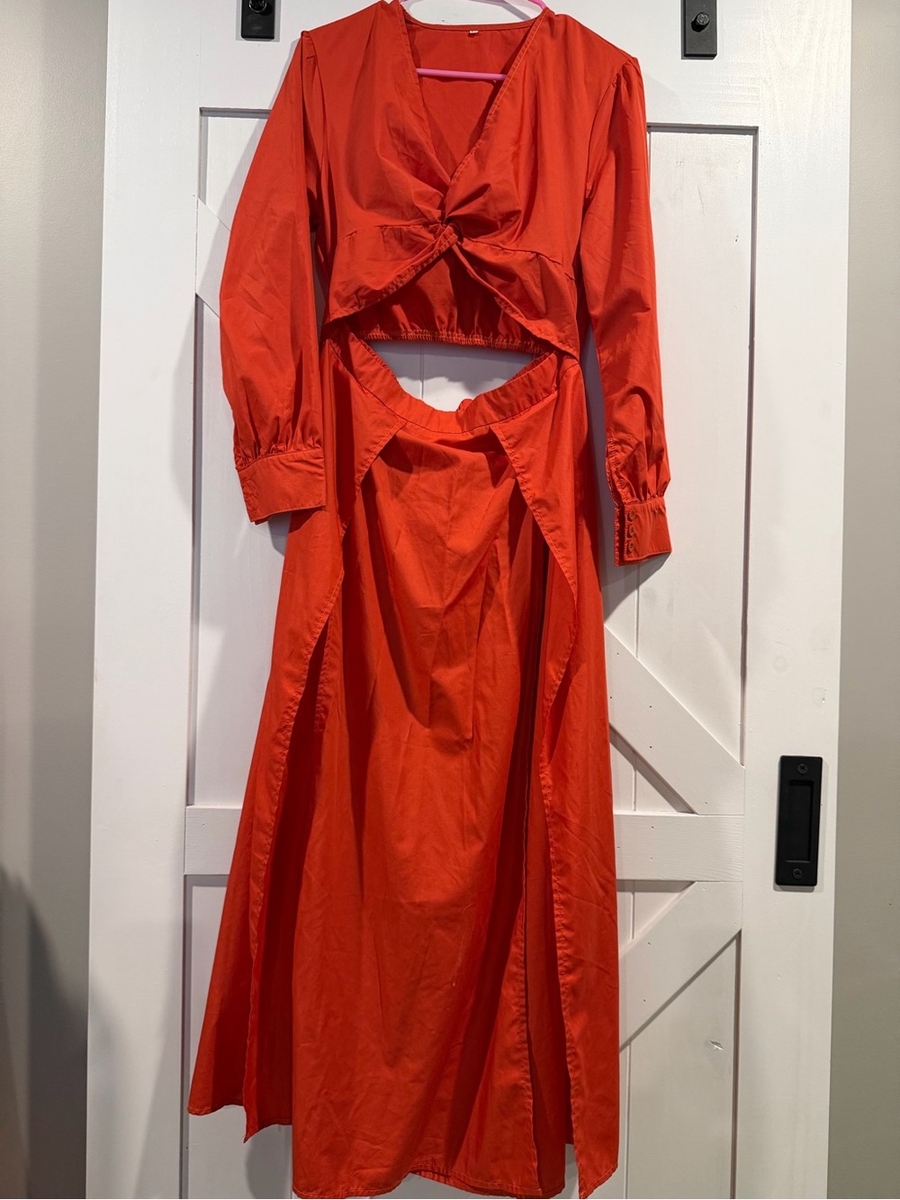 SHEIN Red Long-Sleeve Twist Front Cutout Maxi Dress